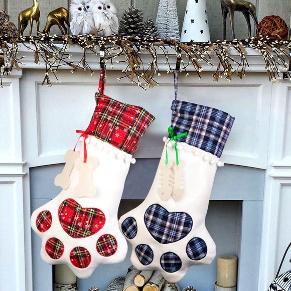 Plaid Cat Pet Christmas Dog Paw Stocking Socks Xmas Tree Hanging Ornaments Gift - Picture 6 of 9